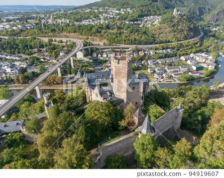 Aerial view Lahneck Castle at lahn River Valley by City Lahnstein near Koblenz in Germany Built 1226 Aerial view Lahneck Castle at lahn River Valley by City Lahnstein near Koblenz in Germany Built 1226 94919607