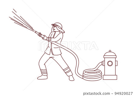 Fireman with hose working on site 94920027