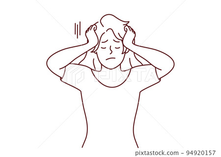 Unhappy woman suffer from repetitive thoughts Unhappy woman suffer from repetitive thoughts 94920157