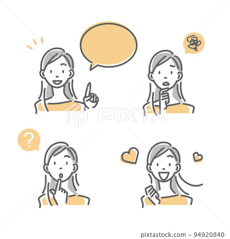 年輕女子的面部表情集 簡單時尚的線條畫插圖 94920840