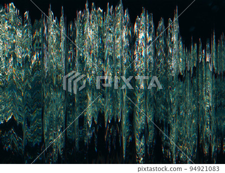 Glitch texture. Static noise. Distressed display. Green orange color pixel analog defect on dark black illustration abstract background. 94921083