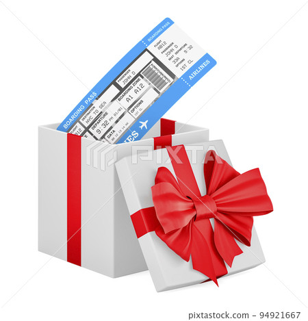 Boarding pass ticket inside gift box, gift concept. 3D rendering 94921667