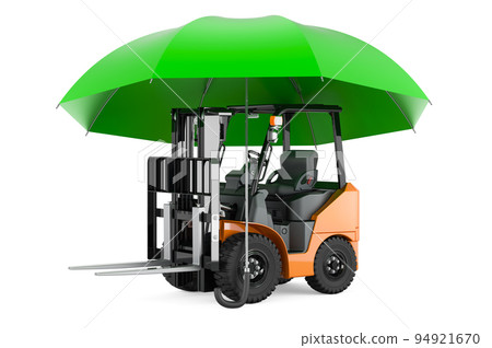 Forklift truck under umbrella. 3D rendering Forklift truck under umbrella. 3D rendering 94921670