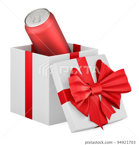 Drink can inside gift box, gift concept. 3D rendering 94921703