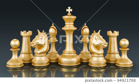Golden chess figures on dark background, 3D rendering 94921708