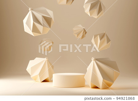 3D abstract Christmas light background with beige geometric Christmas ornaments 3D abstract Christmas light background with beige geometric Christmas ornaments 94921868