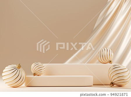 3D abstract Christmas light background with beige Christmas ornaments 3D abstract Christmas light background with beige Christmas ornaments 94921871