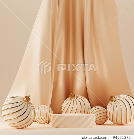 3D abstract Christmas light background with beige Christmas ornaments 3D abstract Christmas light background with beige Christmas ornaments 94921872