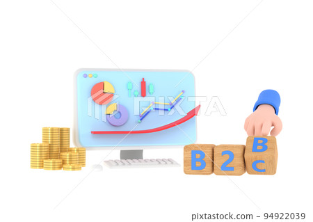 3d. Hand turns a dice and changes the expression "B2B" to "B2C" 94922039