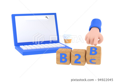 3d. Hand turns a dice and changes the expression "B2B" to "B2C" 3d. Hand turns a dice and changes the expression "B2B" to "B2C" 94922045