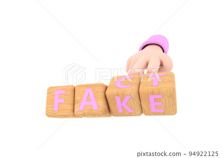 3d. Hand turns dice and changes the word "fake" to "fact". 3d. Hand turns dice and changes the word "fake" to "fact". 94922125