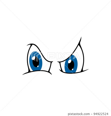 Eyes face smile, cartoon googly expression, vector character icon. Eyes smile emoticon with comic facial expression of suspicious or angry staring look of blue eyes 94922524