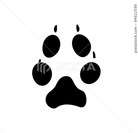 Fox tracks or footprints isolated black silhouette icon. Vector savanna animal steps on ground in mud, hunting sport emblem. Jaguar, tiger or lion wildlife cat foot prints with claws or nails 94922599