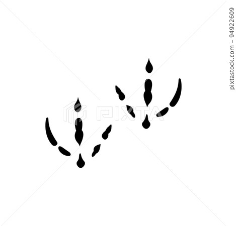 Crow or raven feathered animal footprints isolated black silhouette icon. Vector sparrow bird foot marks, dirty steps on ground, flat design. Crane, turkey or chicken steps, footprint traces of bird 94922609