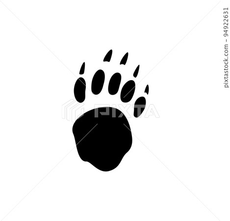 Wild bear footprints isolated black silhouette icon. Vector grizzly or american polar bear, panda foot prints with claws or nails, predator wildlife animal steps on ground in mud, hunting sport emblem Wild bear footprints isolated black silhouette icon. Vector grizzly or american polar bear, panda foot prints with claws or nails, predator wildlife animal steps on ground in mud, hunting sport emblem 94922631