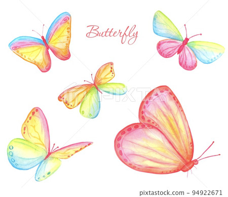 Set of watercolor multicolored butterflies. Colorful butterflies on white bcakground. Set of watercolor multicolored butterflies. Colorful butterflies on white bcakground. 94922671