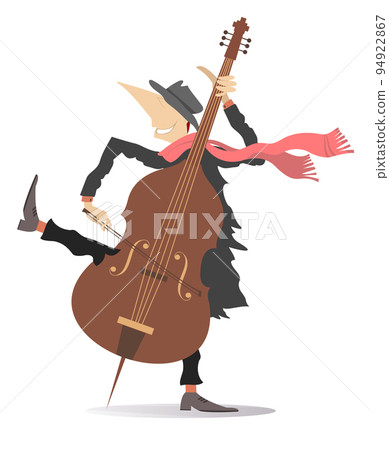 Strong wind. Cellist playing cello.  Smiling cellist playing music with inspiration. Isolated on white background 94922867