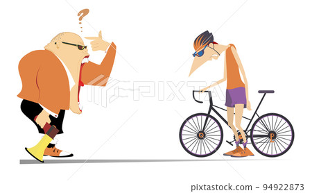 Cycling. Illustration of cyclist and angry coach. Strict trainer with megaphone scolding a cyclist. Isolated on white background 94922873