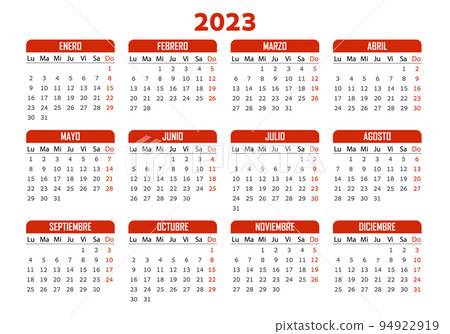 Pocket calendar on 2023 year, Spanish. Red... - Stock Illustration  [94922919] - PIXTA