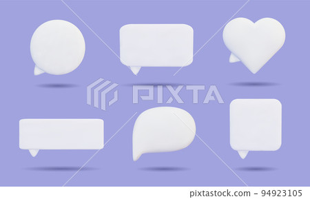 Blank white 3d speech bubbles icons set.  Cartoon message boxes of different shapes. Social networking, chatting. Realistic vector design element. 94923105