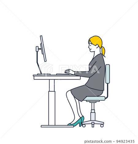 從事辦公桌工作的女性員工的插圖素材 從事辦公桌工作的女性員工的插圖素材 94923435
