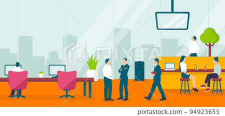 Horizontal banner illustration / office / company landscape and working people (no text) 94923655