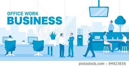 Horizontal banner illustration / office / company landscape and working people 94923656