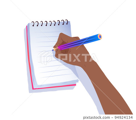 Hand writing in notebook with pencil 94924134