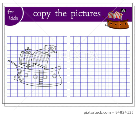 Copy the picture, educational games for kids, pirate ship. vector isolated on a white background 94924135