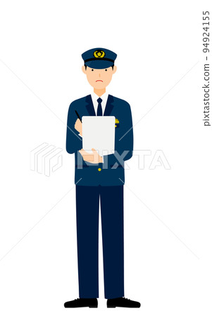 Young male policeman poses, crackdown 94924155