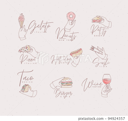 Renaissance hands with food labels and lettering light pink 94924357
