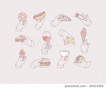 Renaissance hands with food labels light pink 94924360