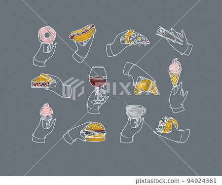 Renaissance hands with food labels grey 94924361