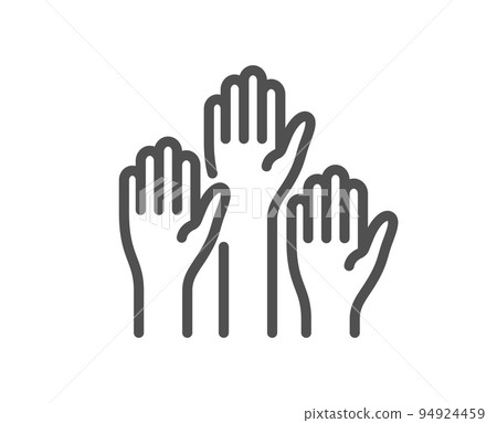Voting hands line icon. People vote by hand sign. Public election symbol. Quality design element. Linear style voting hands icon. Editable stroke. Vector 94924459