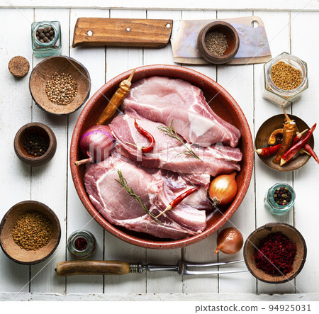 Raw and fresh pork, top view Raw and fresh pork, top view 94925031