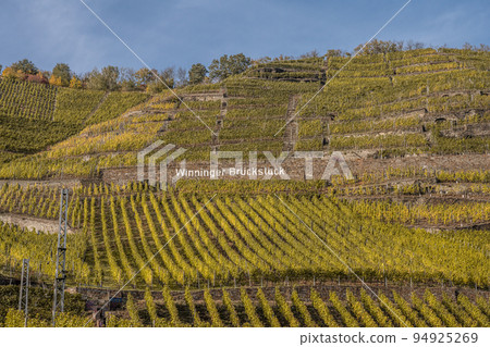 Famous German Wine Region Moselle River Lay and Guels village Autumn Fall colors Famous German Wine Region Moselle River Lay and Guels village Autumn Fall colors 94925269