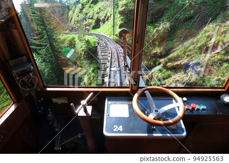 Switzerland's Pilatus Railway, world's steepest slope, 480 per mil track scenery Switzerland's Pilatus Railway, world's steepest slope, 480 per mil track scenery 94925563