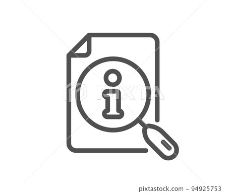 Search info line icon. User manual sign. Information document symbol. Quality design element. Linear style search icon. Editable stroke. Vector 94925753