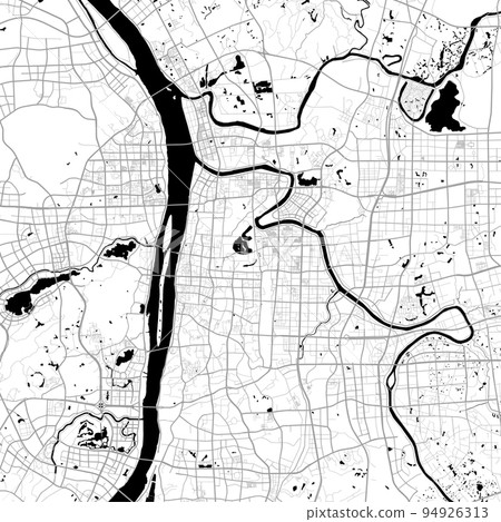 Map of Changsha city. Urban black and white poster. Road map with metropolitan city area view. 94926313