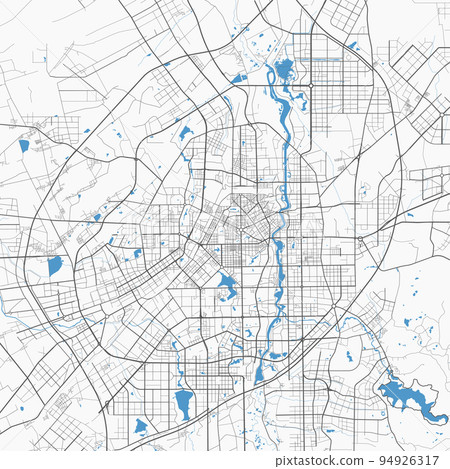 Changchun map. Detailed map of Changchun city administrative area. Cityscape panorama illustration. Road map with highways, streets, rivers. 94926317