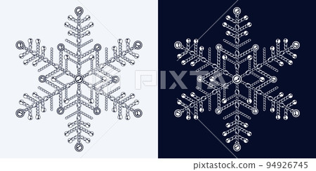 Fancy monochrome snowflake made of jewelry chains with ball beads Fancy monochrome snowflake made of jewelry chains with ball beads 94926745