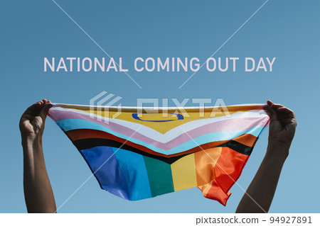 text national coming out day and pride flag text national coming out day and pride flag 94927891