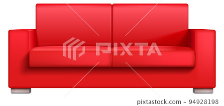 Realistic red couch front view. Comfortable sofa Realistic red couch front view. Comfortable sofa 94928198
