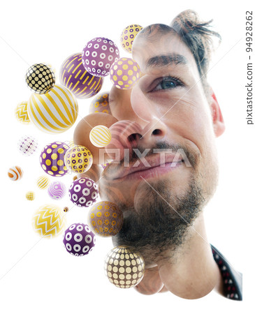 A portrait of a young man combined with digital graphics A portrait of a young man combined with digital graphics 94928262