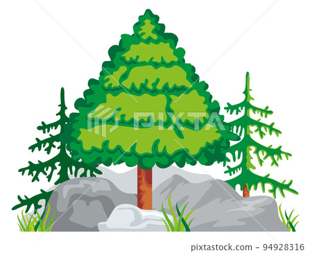 Green tree growing from stone ground. Forest landscape Green tree growing from stone ground. Forest landscape 94928316