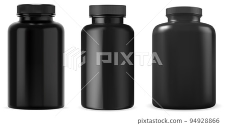 Black supplement pill bottle set. Medical capsule container Black supplement pill bottle set. Medical capsule container 94928866