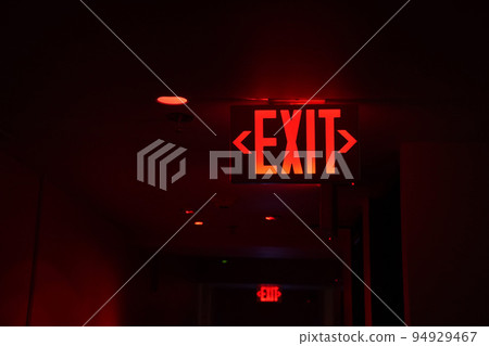 exit red light sign on black background exit red light sign on black background 94929467