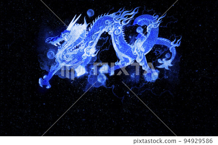 Blue dragon illustration background material that appeared in the galaxy space 94929586