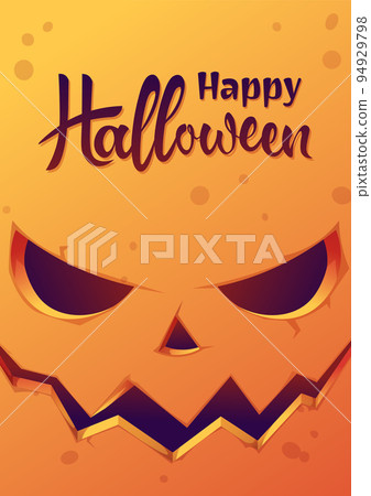 Happy Halloween scary pumpkin face. Card with scary face pumpkin. Glowing lantern with a pumpkin face. Design a template for invitations, leaflets and greeting cards. Vector illustration Happy Halloween scary pumpkin face. Card with scary face pumpkin. Glowing lantern with a pumpkin face. Design a template for invitations, leaflets and greeting cards. Vector illustration 94929798