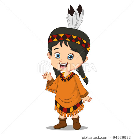 Cartoon american indian girl waving hand Cartoon american indian girl waving hand 94929952
